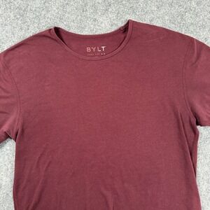 BYLT T-Shirt Large Burgundy Crew Neck Short Sleeve Drop Cut Flaw Men's‎